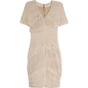 Burberry London Nude Ruched Pleated Chiffon Cocktail Dress
